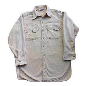 Vintage Woolrich USA Shirt Button Up Work Chamois 70s Faded tan Point Collar